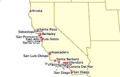 [Map of California Juggling Clubs]